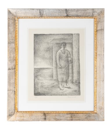 Carlo Carrà, Donna col cesto. 1927. Litografia. mm 400x295. Foglio: mm...