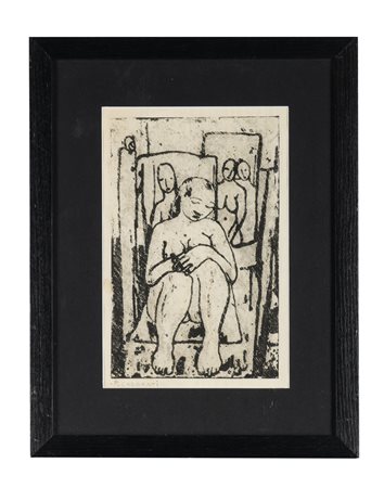 Felice Casorati, Nudo femminile nello studio. Linoleografia. mm 285x185....