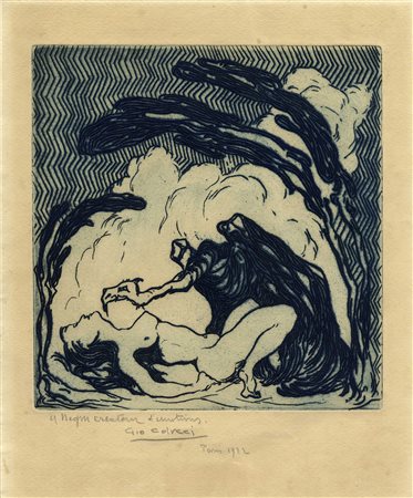 Gio Colucci, Femme et vautour. 1922. Acquaforte. mm 210x205. Foglio: mm...