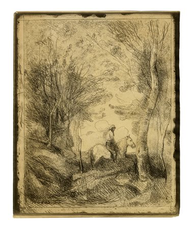 Jean-Baptiste-Camille Corot, Le grand cavalier sous bois. 1921. Cliché-verre....
