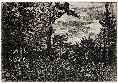 Giovanni Fattori, Paesaggio toscano. Acquaforte e puntasecca su zinco. mm...
