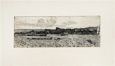 Giovanni Fattori, Paesaggio maremmano. Acquaforte su zinco. mm 119x326....