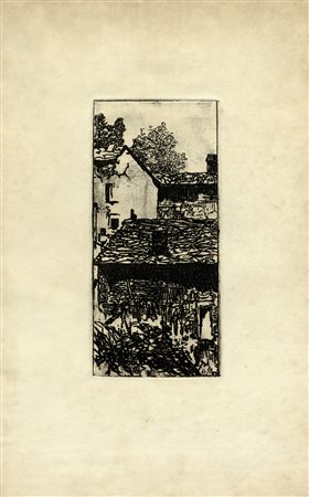 Giovanni Fattori, Case al sole. Acquaforte. mm 175x80. Foglio: mm 353x220....