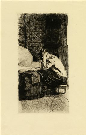 Käthe Kollwitz, Lotto composto di 2 incisioni. 1897. 1) Frau an der Wiege...