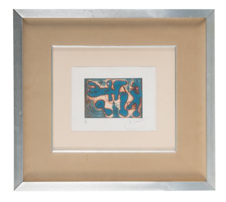 Joan Miró [after], La lumiere de la lame. 1966. Acquatinta su carta Cina. mm...