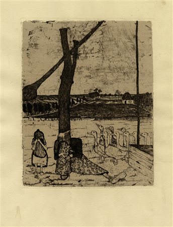 Paula Modersohn Becker, Die Gänsemagd. 1900 ca. Acquaforte e acquatinta su...