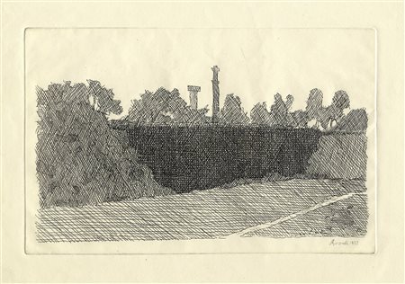 Giorgio Morandi, Veduta della Montagnola di Bologna. 1932. Acquaforte su...