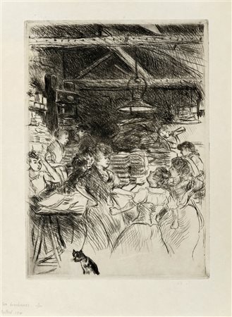 Jean-François Raffaelli, Lotto composto di 2 incisioni, Les Brocheuses. Una...