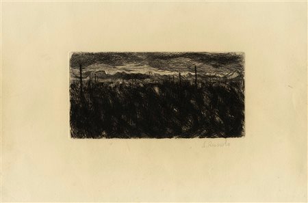 Luigi Russolo, Notturno. Acquaforte e maniera nera. mm 93x190. Foglio: mm...