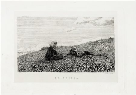 Telemaco Signorini, Primavera. Acquaforte su velina applicata su carta. mm...