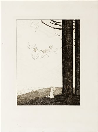 Joseph Uhl, Paesaggio con putti. Acquaforte e puntasecca. mm 265x195. Foglio:...