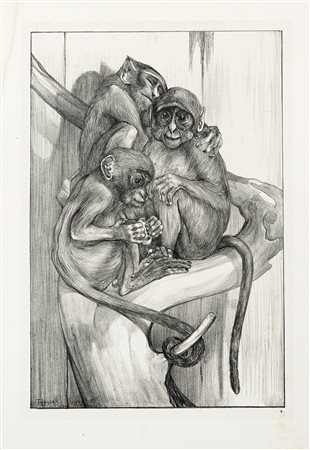 Theodoor Van Hoytema, Lotto composto di 2 incisioni. 1898. 1) Leguaan...