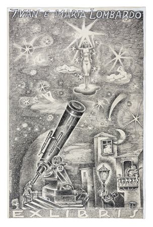 Michel Fingesten, Disegno preparatorio per l'Ex Libris Ivan e Maria Lombardo....