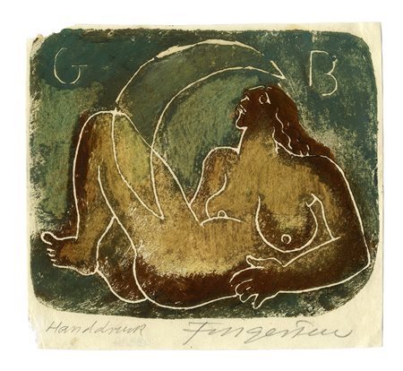 Michel Fingesten, Ex Libris Giovanni Botta. 1942. Linoleografia. mm 108x128....