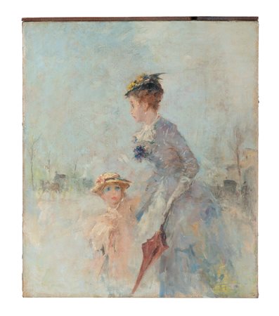 Scuola francese del XIX secolo, Figure femminili galanti. Olio su tela. cm...