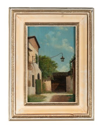 Anonimo del XIX secolo, Case. 1888. Olio su tavola. cm 25x16. Al verso...