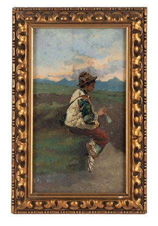 Anonimo del XIX secolo, Contadino. 1895. Olio su tavola. cm 33x19. Al verso...