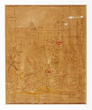 Luigi Bartolini, Altana romana. 1958. Penna, inchiostro di china e tracce di...