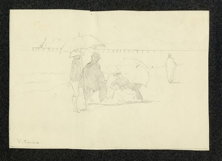 Vittorio Matteo Corcos, Figure sul lungomare. Matita su carta. mm 160x230....