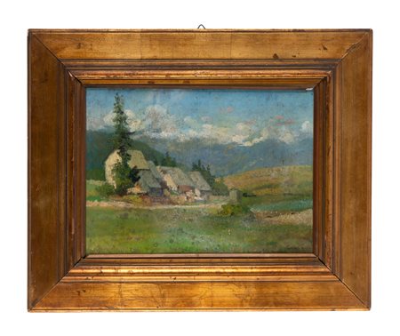 Aurelio Craffonara, Paesaggio montanaro. Olio su tavola. cm 28x40. Firmato in...