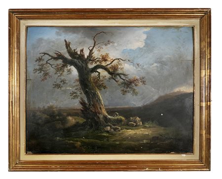 Massimo D'Azeglio, Paesaggio con albero. 1865. Olio su tavola. cm 58x76....