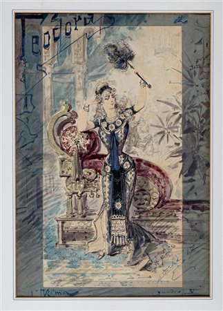 Alfredo Edel, Lotto composto di 8 bozzetti teatrali per Simeta. 1887. Nucleo...