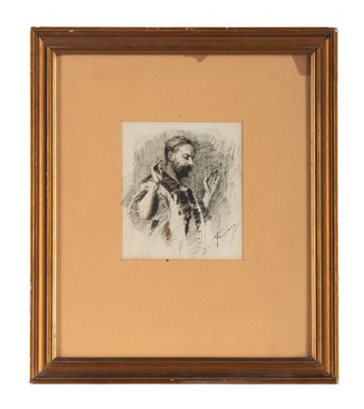 Sallustio Fornara, Figura orientale. Penna e inchiostro di china bruno su...