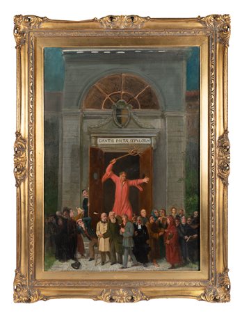 Annibale Gatti, Dante sferza i dantisti. Olio su tela. cm 103,4x69,7....