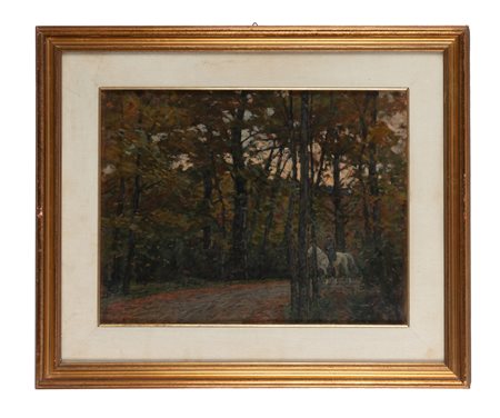 Luigi Gioli, Il Guardiacaccia. 1880 ca. Olio su cartone telato. cm 35,9x45....