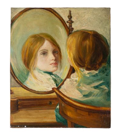 Edoardo Gordigiani, Lo specchio. Olio su tela. cm 60x50. Al verso iscritto il...
