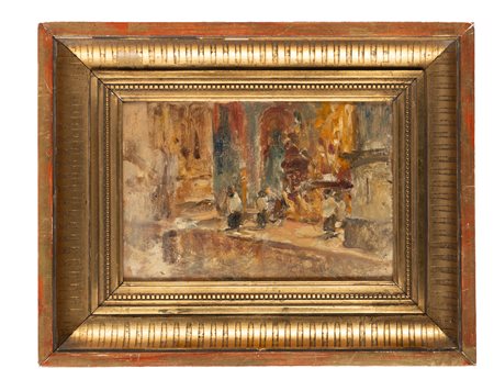 Alphons Hollaender, Messa nel Duomo di Firenze. Olio su cartone. cm...