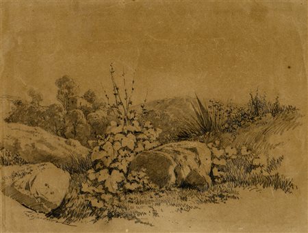 Francesco Lojacono, Paesaggio. Matita su carta tabacco. mm 245x320. Firmata...