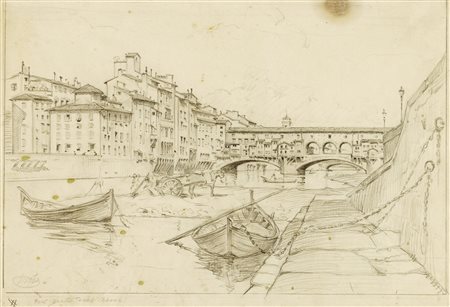 Emilio Mazzoni Zarini, Nel greto dell'Arno. Matita su carta. mm 235x325....
