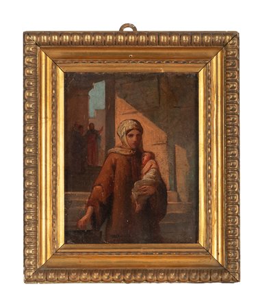 Giuseppe Moricci, Donna con bambino. 1874. Olio su cartoncino applicato a...
