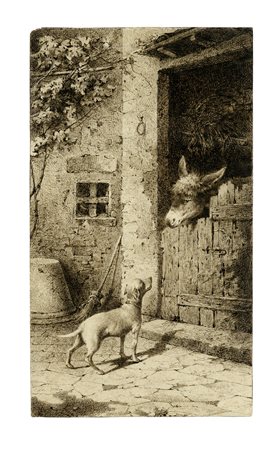 Filippo Palizzi [attribuito a], Il cane e l'asino. Penna e inchiostro di...
