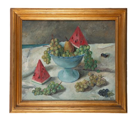 Silvio Pucci, Cocomero e uva. 1939 ca. Olio su tela. cm 60x70. Firmato in...