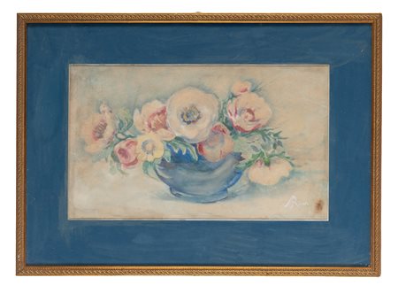 Arturo Rietti, Rose. Matita e acquerelli su carta. mm 260x434 (visibile)....