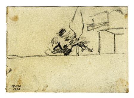 Ottone Rosai, Muro, cipresso e case (studio per Piazza del Carmine). 1928....