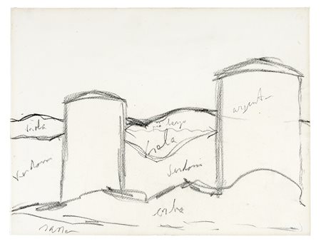 Ottone Rosai, Paesaggio. 1956. Matita conté su carta con filigrana C.M....