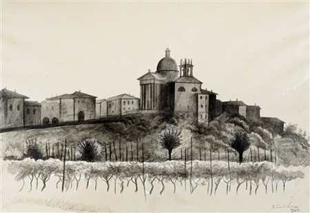 Gregorio Sciltian, Paesaggio. Matita e acquerello su carta. mm 320x445. Firma...