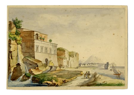 Gabriele Smargiassi, Lungomare. 1880. Matita e acquerelli su carta. mm...