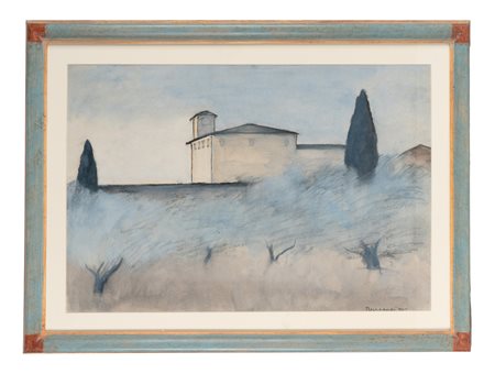 Nino Tirinnanzi, Case toscane. 1961. Tecnica mista su carta. mm 490x730...