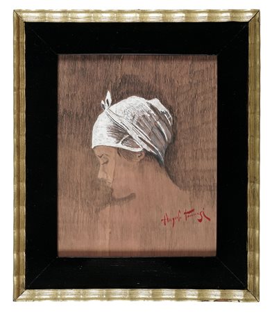 Angiolo Tommasi, Volto femminile di profilo. Matita e tempera bianca su...