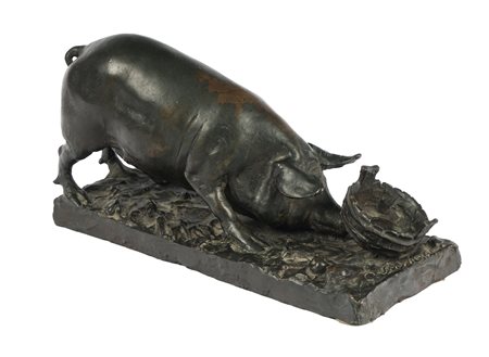Gioacchino Varlese, Maiale. Bronzo a cera persa. cm 12x23x9,5. Firma posta...