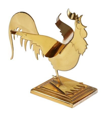Autore non identificato, Gallo futurista. 1938. Metallo cromato oro. cm...