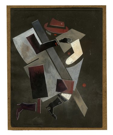 Vladimir Vasilévich Lebedev [attribuito a], Figura cubo-futurista. Tempera e...