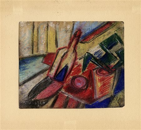 Antonio Marasco, Natura morta con bottiglia. Carboncini e pastelli grassi su...