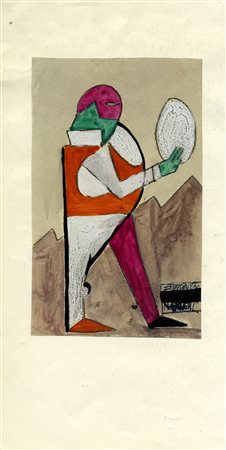 Vieri Nannetti, Figura futurista. Tecnica mista su carta. mm 197x120. Firma...