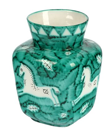 Guido Gambone, Vaso con decori equestri. Terracotta maiolicata e dipinta a...