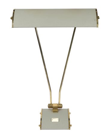 Eileen Gray, Lampada da tavolo Jumo. 1960 ca. Metallo grigio e simil ottone....